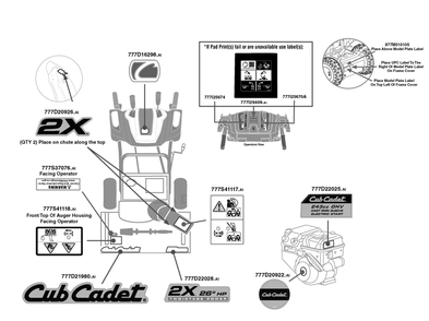 Label Map Diagram and Parts List for 2X26-INCHHP (31AM5CVS756)(2021) Cub Cadet Snow Blower